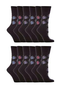 Gentle Grips 12 Parr Damen Elastische Socken, 37-42 eur blumen- Socken (Schwarz) von Gentle Grip