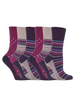 Gentle Grips 6 Parr Damen Elastische Socken, 37-42 eur Streifen Socken (Rosa & Lila) von Gentle Grip