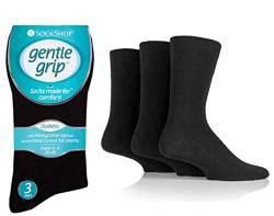 SockShop Herrensocken für Diabetiker mit sanftem Griff, Wabenstruktur, nicht elastisch, 12 Paar Gr. 39-45, Schwarz von Gentle Grip