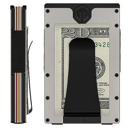 GeoGrit Schlanke Brieftaschen für Herren – RFID-blockierende, minimalistische Geldbörse – Aluminium-Geldbörse mit Geldklammer – Vordertasche für Herren – Kartenhalter aus Metall hergestellt in den von GeoGrit