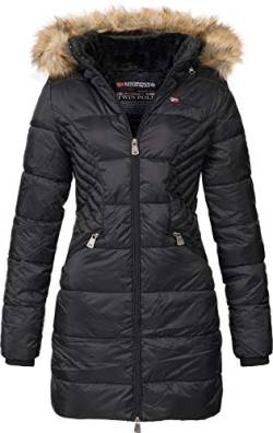 Geographical Norway Abeille Lady - Warmer Halbdicker Parka Frauen Herbst Winter - Feiner Mantel Kapuze Und Kunstpelz - Windjacke - Ideal Elegantes Geschenk Frauen (Schwarz L-Größe 3) von Geographical Norway