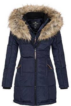 Geographical Norway BEAUTIFUL LADY - Warme Damen Parka - Mantel mit Kunstpelz Kapuze - Winter Wind Jacke - Lange Jacke winterjacke - Damen Geschenk (Navy XL) von Geographical Norway