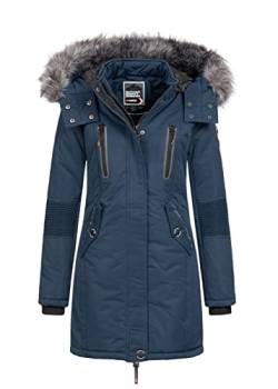 Geographical Norway Coraly Lady - Warmer Halbdicker Parka Frau Herbst Winter - Feiner Mantel Kapuze Und Kunstpelz - Windjacke Daunenjacke Lang - Ideal Geschenk Frauen (Marine XL-Größe 4) von Geographical Norway