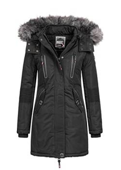 Geographical Norway Coraly Lady - Warmer Halbdicker Parka Frau Herbst Winter - Feiner Mantel Kapuze Und Kunstpelz - Windjacke Daunenjacke Lang - Ideal Geschenk Frauen (Schwarz XL-Größe 4) von Geographical Norway