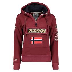Geographical Norway Damen Hoodie Gymclass Sweater Zip-Kragen Brusttasche Stickerei Kängurutaschen, Burgundy, Gr:XL von Geographical Norway
