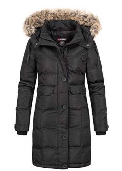 Geographical Norway Damen Winterjacke Parka Kapuze Webpelz abnehmbar Storm Cuffs Patches Black, Gr:XL von Geographical Norway