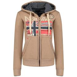 Geographical Norway Farlotte Lady - Hoodie Damen Sweatjacke Zip Kapuze Taschen - Pullover Damen Langarm Warm Jacke - Frauen Jahreszeit Frühling Sommer Herbst (Taupe XXL) von Geographical Norway