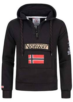 Geographical Norway GYMCLASS Men - Herren Kängurutasche Hoodie Sweatshirt mit Markenlogo und Langarm, Schwarz , Small von Geographical Norway