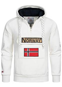 Geographical Norway GYMCLASS Men - Herren Kängurutasche Hoodie Sweatshirt mit Markenlogo und Langarm, weiß, M von Geographical Norway