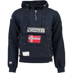 Geographical Norway GYMCLASS Men - Kängurutasche Hoodie für Herren - Sweatshirt mit Markenlogo und langen Ärmeln (Marineblau, L), blau, Large von Geographical Norway
