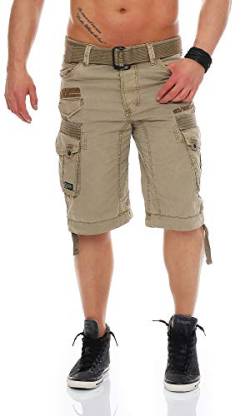 Geographical Norway Herren Baumwoll Cargo Shorts Parasol Stoff-Gürtel,Beige,XL von Geographical Norway