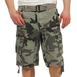 Geographical Norway Herren Cargo Shorts Panoramique Camo Kurze Sommer Hose inkl. Gürtel, Seitentaschen Darkgrey S von Geographical Norway