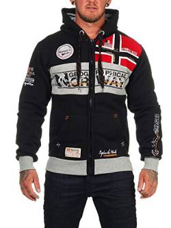 Geographical Norway Herren Sweatjacke Flyer Jacke mit Kapuze,Patches (Schwarz, M) von Geographical Norway