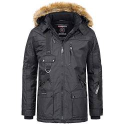 Geographical Norway Herren Winterparka Winterjacke mit Kapuze – Gefütterter Warmer Parka - Outdoor SKI Snowboard Kapuzenparka im Bundle mit UD Beanie (4XL, Black) von Geographical Norway