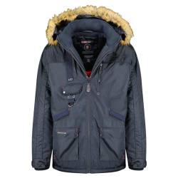 Geographical Norway Herren Winterparka Winterjacke mit Kapuze – Gefütterter Warmer Parka - Outdoor SKI Snowboard Kapuzenparka im Bundle mit UD Beanie (5XL, Navy) von Geographical Norway