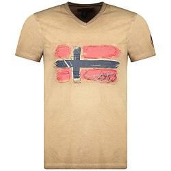 Geographical Norway JOASIS Herren T-Shirt Baumwolle Casual – T-Shirt Bedruckt Logo Grafik – Kurze Ärmel – V-Ausschnitt Regular Fit Herren (Beige, L) von Geographical Norway