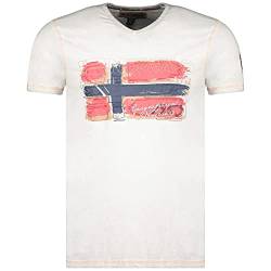 Geographical Norway JOASIS Herren T-Shirt Baumwolle Casual – T-Shirt Bedruckt Logo Grafik – Kurze Ärmel – V-Ausschnitt Regular Fit Herren (Grau, 3XL) von Geographical Norway