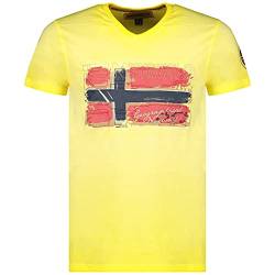 Geographical Norway JOASIS Herren T-Shirt Baumwolle Casual – T-Shirt Bedruckt Logo Grafik – Kurze Ärmel – V-Ausschnitt Regular Fit Herren (Hellgelb, L) von Geographical Norway