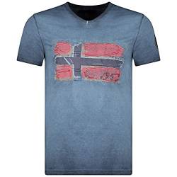 Geographical Norway JOASIS Herren T-Shirt Baumwolle Casual – T-Shirt Bedruckt Logo Grafik – Kurze Ärmel – V-Ausschnitt Regular Fit Herren (Marine, M) von Geographical Norway