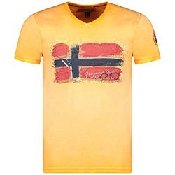 Geographical Norway JOASIS Herren T-Shirt Baumwolle Casual – T-Shirt Bedruckt Logo Grafik – Kurze Ärmel – V-Ausschnitt Regular Fit Herren (Orange, L) von Geographical Norway