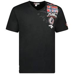 Geographical Norway JOTHAM Herren T-Shirt Baumwolle T-Shirt Classic T-Shirt mit Logo – Kurzarm – V-Ausschnitt Regular Fit Herren Basic (Schwarz, M) von Geographical Norway