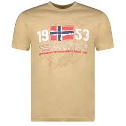 Geographical Norway Japigal Men - Herren T-Shirt Baumwolle - Klassische T-Shirts mit Logo - Bodywear Kurzarm - V-Ausschnitt Regular Fit Herren (Beige L) von Geographical Norway