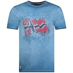 Geographical Norway Japoral Men T-Shirt aus Baumwolle – T-Shirt mit klassischem Logo – Kurzarm – Rundhalsausschnitt – Lässige Passform (Blau, XL) von Geographical Norway