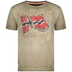 Geographical Norway Japoral Men T-Shirt aus Baumwolle – T-Shirt mit klassischem Logo – Kurzarm – Rundhalsausschnitt – Lässige Passform (Khaki, XXL) von Geographical Norway