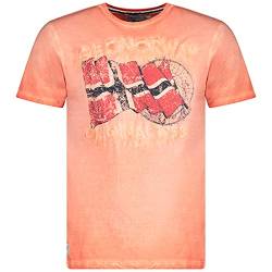 Geographical Norway Japoral Men T-Shirt aus Baumwolle – T-Shirt mit klassischem Logo – Kurzarm – Rundhalsausschnitt – Lässige Passform (Koralle, M) von Geographical Norway