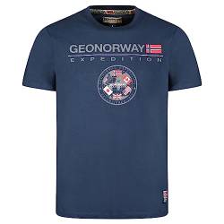 Geographical Norway Jimdo Men - Herren T-Shirt Baumwolle - T Shirts Klassischer Sommer - Körperbekleidung Kurzer Ärmel V-Ausschnitt Regulärer Schnitt (Marineblau M) von Geographical Norway