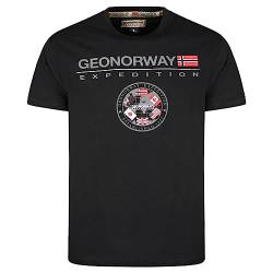 Geographical Norway Jorent Men - Herren T-Shirt Baumwolle - T Shirts Klassischer Sommer - Körperbekleidung Kurzer Ärmel V-Ausschnitt Regulärer Schnitt (Schwarz M) von Geographical Norway