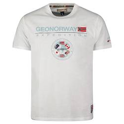 Geographical Norway Jorent Men - Herren T-Shirt Baumwolle - T Shirts Klassischer Sommer - Körperbekleidung Kurzer Ärmel V-Ausschnitt Regulärer Schnitt (Weiß XXL) von Geographical Norway
