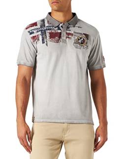 Geographical Norway Kamo Men Poloshirt Herren Klassisch Bedruckt Baumwolle Kurzarm Lässig Kragen Knopf Casual Shirt Tops Regular Fit Style Classic (Hellgrau, S) von Geographical Norway