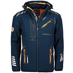 Geographical Norway ROYAUTE Men Softshell Jacke Herren Wasserdicht Jacke mit Kapuze Outdoor Windjacke Taktische Jacke Brandiing- Production (Small, Navy/Orange) von Geographical Norway