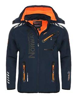 Geographical Norway Royal Men Softshell Jacke Herren Wasserdicht Jacke mit Kapuze Outdoor Windjacke Taktische Jacke Winter ideal für Aktivitäten im Freien (Marine/Orange, M) von Geographical Norway