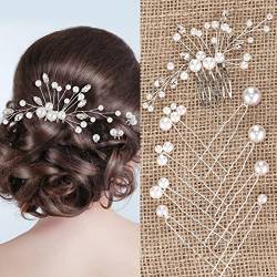 9 Stück Perlen Braut Hochzeit Haarkamm Perlen Haarnadeln Set Braut Steckkamm U Förmige Haarspangen Perle Bobby Haarnadeln Hochzeit Haarschmuck für Damen Mädchen (Silber, Moderner Stil) von Geosar