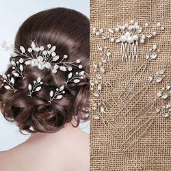 9 Stück Perlen Braut Hochzeit Haarkamm Perlen Haarnadeln Set Braut Steckkamm U Förmige Haarspangen Perle Bobby Haarnadeln Hochzeit Haarschmuck für Damen Mädchen (Silber, Retro Stil) von Geosar