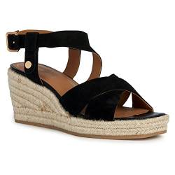 Geox D PANAREA Espadrille Wedge Sandal, Black, 39 EU von Geox