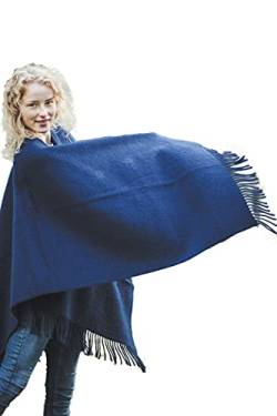 Ger3as Damen Schal Schultertuch aus 100% Wolle aus Neuseeland - Poncho Stola Tuch & Umschlagtuch - für Frauen - 130 x 170 cm plus Fransen (Dunkelblau) von Ger3as