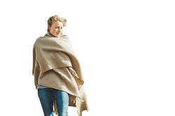 Ger3as Damen Schal Schultertuch aus 100% Wolle aus Neuseeland - Poncho Stola Tuch & Umschlagtuch - für Frauen - 130 x 170 cm plus Fransen (Kakoa) von Ger3as