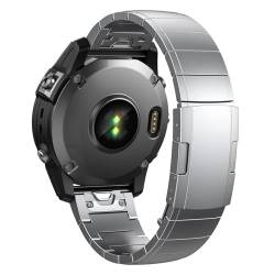 22 26 mm Titan-Schnellverschlussarmband, kompatibel mit Garmin Fenix5 5XPlus 6 6XPro Tactix 7Pro Metallarmband Easy Fit Watch Band (Farbe: Silber, Größe: 26 mm) von GerRit