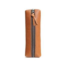 GerRit Federmäppchen aus Leder Bleistiftkoffer Leder Bleistift Tasche Tasche Nette Bleistiftkoffer Pen Case Makeup-Geldbörse Reißverschluss für Arbeit, Büro (Farbe : Yellow Brown, Size : 21x6.5x4cm) von GerRit