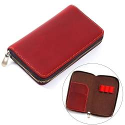 GerRit Federmäppchen aus Leder Leather Zip Pen Case Pen Case Card Storage Bag für Arbeit, Büro (Farbe : Wine red, Size : 16x10cm) von GerRit