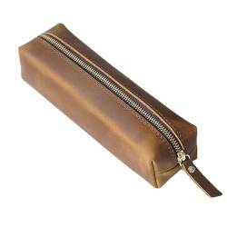 GerRit Federmäppchen aus Leder Leder-Stift-Organizer, Herren-Stiftetui mit Reißverschluss, Federmäppchen für Arbeit, Büro (Farbe : Braun, Size : 18x5.5cm) von GerRit