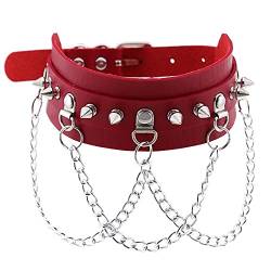 Gothic Choker Halsband Lederkragen Halsband Punk Metallkette Halskette Schlüsselbein Halskette für Frauen (Farbe : rot) von GerRit