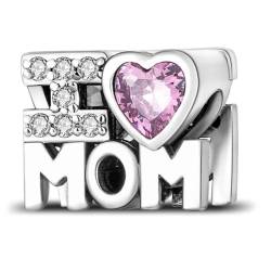 Geralin Gioielli Damen Charm-Anhänger I Love Mom Strass Charm Beads 925 Sterling Silber Spacer Metallperle Für Frauen Mädchen Geschenk von Geralin Gioielli