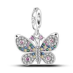 Geralin Gioielli Damen Charm-Anhänger Schmetterling Bunt Strass Charm Beads 925 Sterling Silber Spacer Metallperle Für Frauen Mädchen Geschenk von Geralin Gioielli