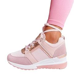 Gereton Damen Wanderschuhe Sneaker Mit Keilabsatz Und Klobiger Sohle Lässiger Sportlicher Laufsneaker Atmungsaktive Mesh-Schuhe Für Tennis, Fitnessstudio, Laufen, Freizeitübungen von Gereton