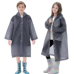 Gerhannery 2 Stück Regenponcho Kinder Wasserdicht, Wiederverwendbar Regencape Kinder mit Kapuze, Leichte EVA Regenponcho Regenmantel Kinder (DE/NL/SE/PL, Alter, Einheitsgröße, Regular, 2, Grau) von Gerhannery