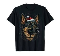 Deutscher Schäferhund Weihnachtsmann auf Weihnachten Deutscher Schäferhund T-Shirt von German Shepherd lover apparel for Alsatian owner
